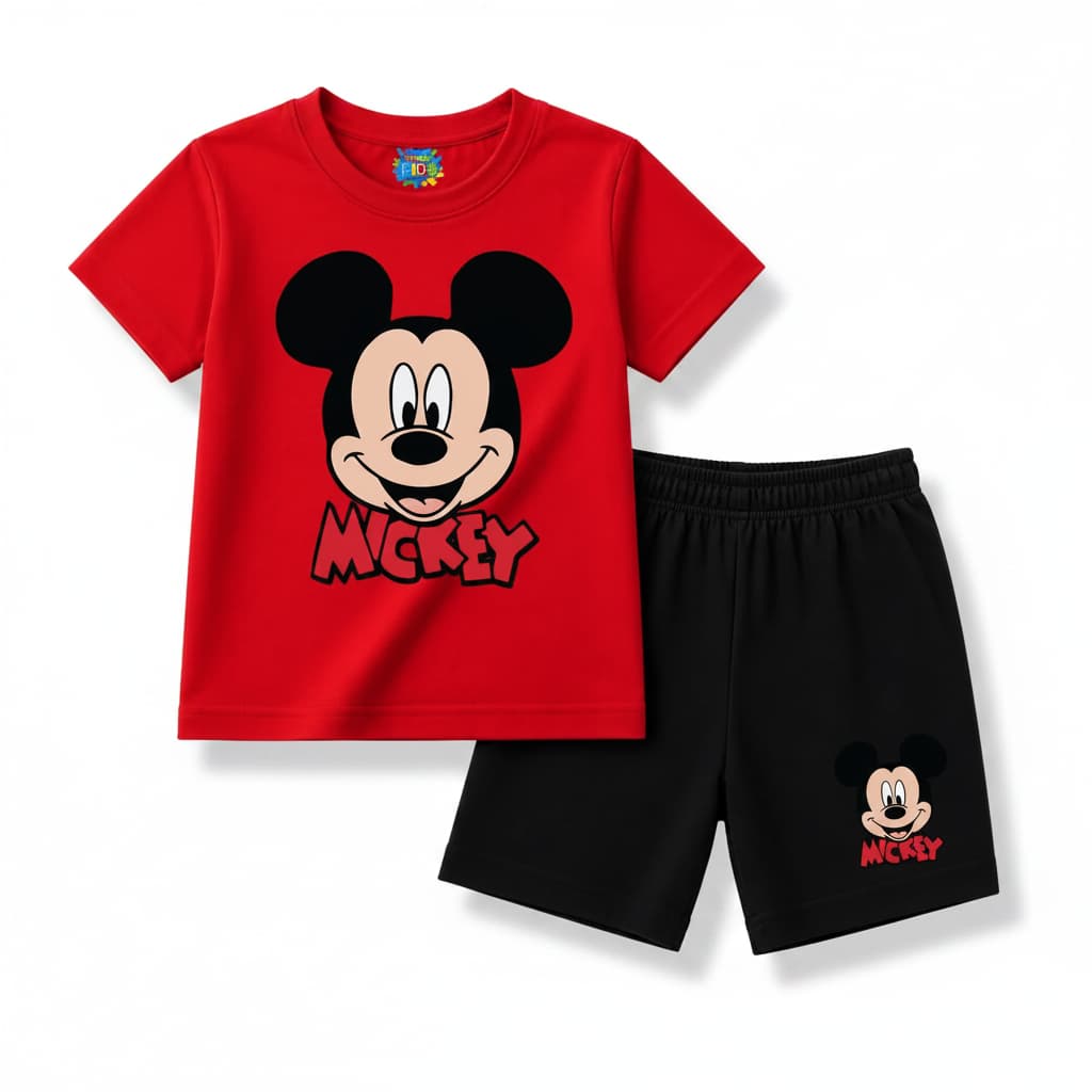 Cotton Red T-Shirt for Baby & Kids Summer Wear| ST-MIC-RED-BLK