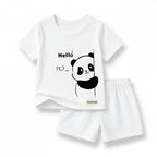 Basic Toddler Two-Piece Summer Set: Panda "Hello" Tee & Shorts Set