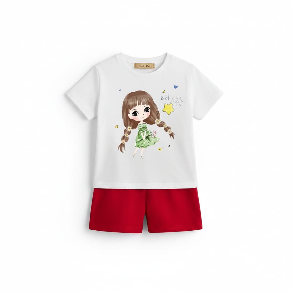 Cute Baby Girl Cartoon Cute Baby Girl Cartoon Basic T-Shirt Set