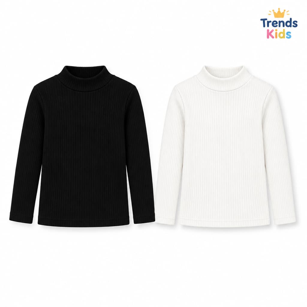 Ribbed Black-White Color, High-Neck collar Ribbed Stylish Girls High-Neck  Sweatshirt Combo Pack – 2 Pieces