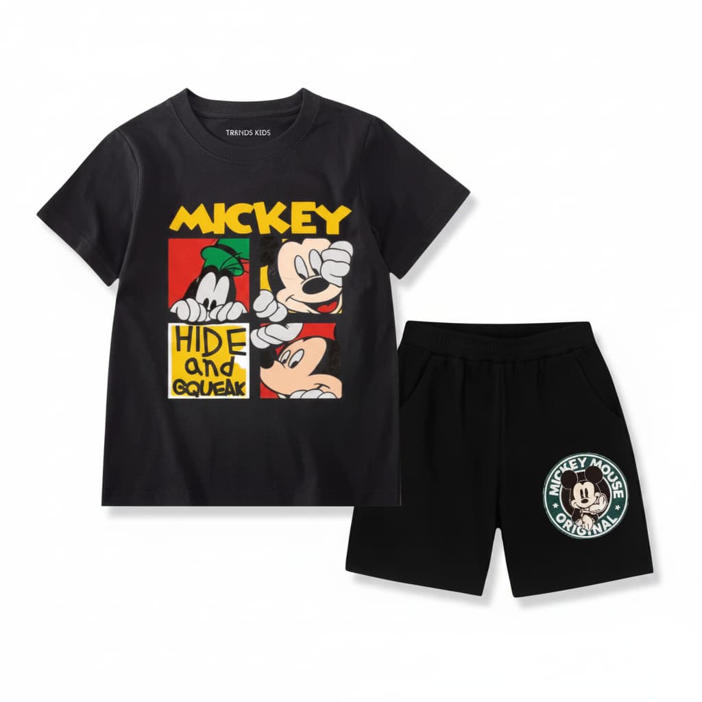 Premium T-Shirt + Pocket Shorts Soft Cotton Fun Cartoon Prin  Baby & Kids