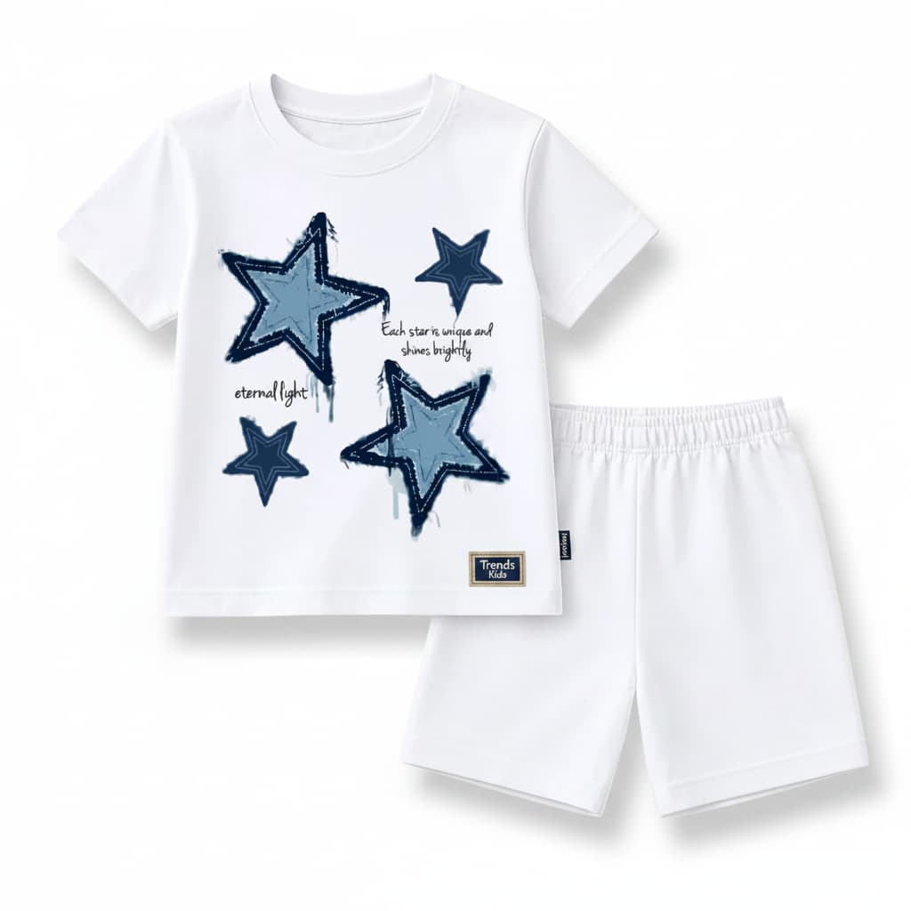 Star Print Kids Premium T-Shirt & Basic Shorts Set –  Cotton Summer Outfit