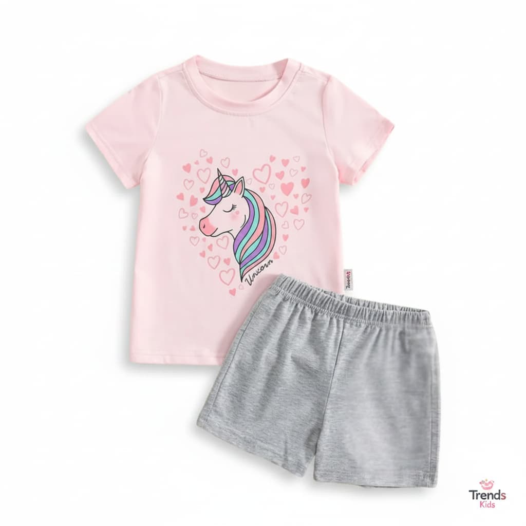 Premium  Baby & Toddler T-Shirt Set - Pink/Grey Cotton Summer Outfit DTPGH