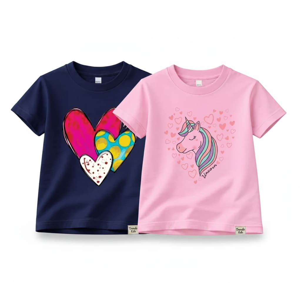 Girls Cute Graphic T-Shirt – Unicorn & Heart Cotton Tee | Trends-Kids