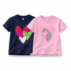 Girls Cute Graphic T-Shirt – Unicorn & Heart Cotton Tee | Trends-Kids