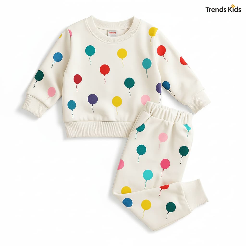 Colorful Balloon Print Kids Sweatshirt & Joggers Set
