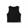 Black ribbed sleeveless top for baby girls and kids on a pure white background