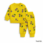 Kids Cherry Print Sweatshirt & Joggers Set – Soft Terry Cotton (6M–6Y)