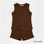Premium Chocolate Brown Ribbed Tank Top Round Neck & Shorts Set for Kids (0 Months - 7 Years)
