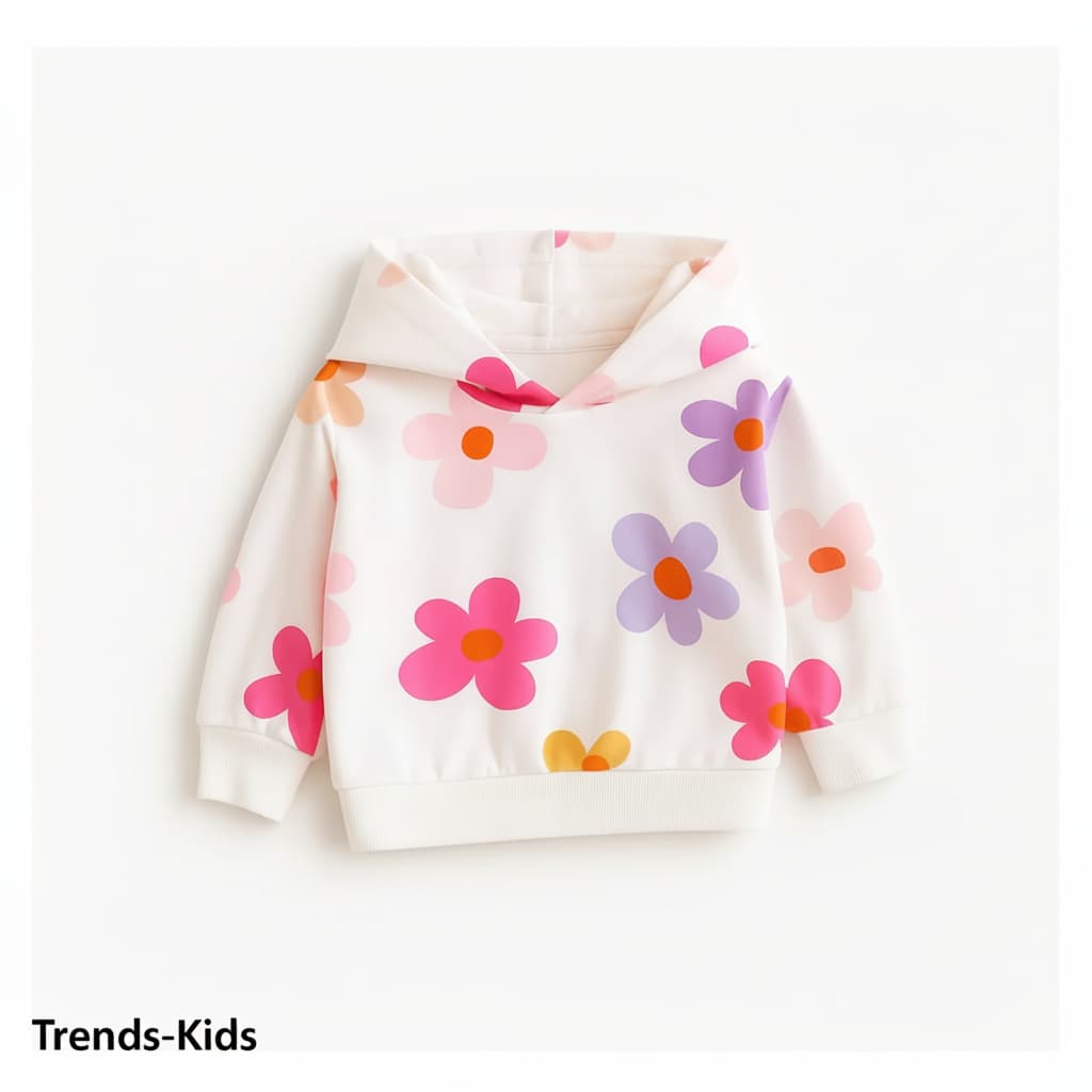 White Flower-Patterned Kids Hoodie