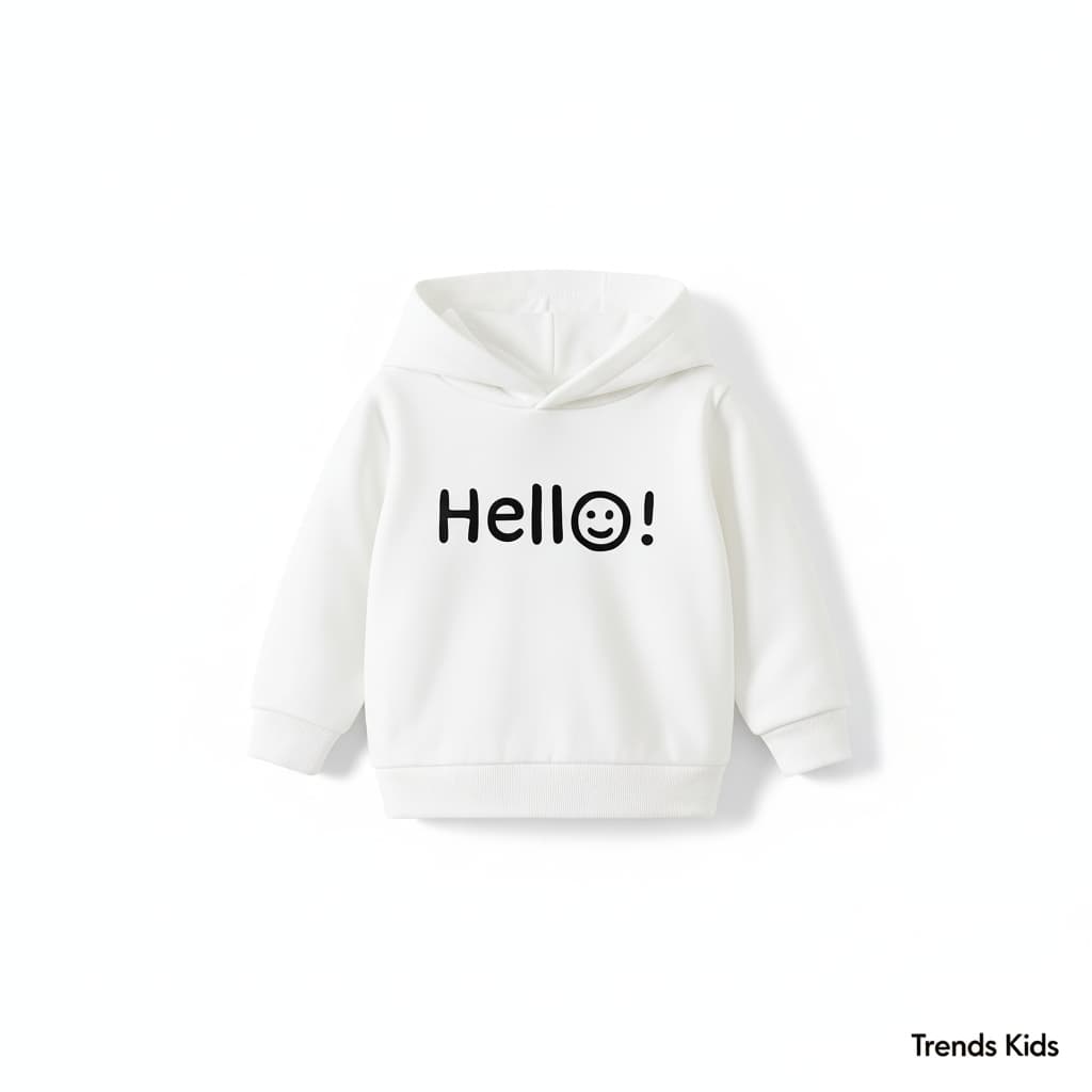 Kids “Hello” Printed White Hoodie – Soft & Cozy Winter Wear (6M–6Y) |