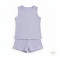 Lavender Ribbed Tank Top Round Nick & Shorts Set for Baby Girls & Kids