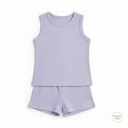 Lavender Ribbed Tank Top Round Nick & Shorts Set for Baby Girls & Kids