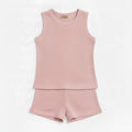 Premium Dusty Pink Ribbed Tank Top Round Neck & Shorts Set for Kids (0 Months - 7 Years)