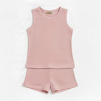 Premium Dusty Pink Ribbed Tank Top Round Neck & Shorts Set for Kids (0 Months - 7 Years)