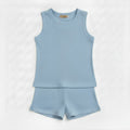 Kids Sky Blue Ribbed Tank Top & Shorts Set (0M-7Y) | Trends-Kids