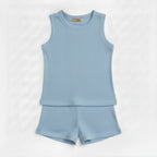 Kids Sky Blue Ribbed Tank Top & Shorts Set (0M-7Y) | Trends-Kids