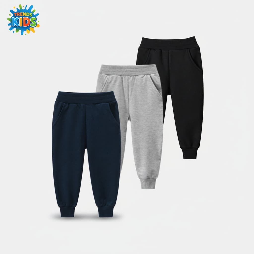 Kids Joggers Bundle (3 Colors) – Navy, Gray & Black |