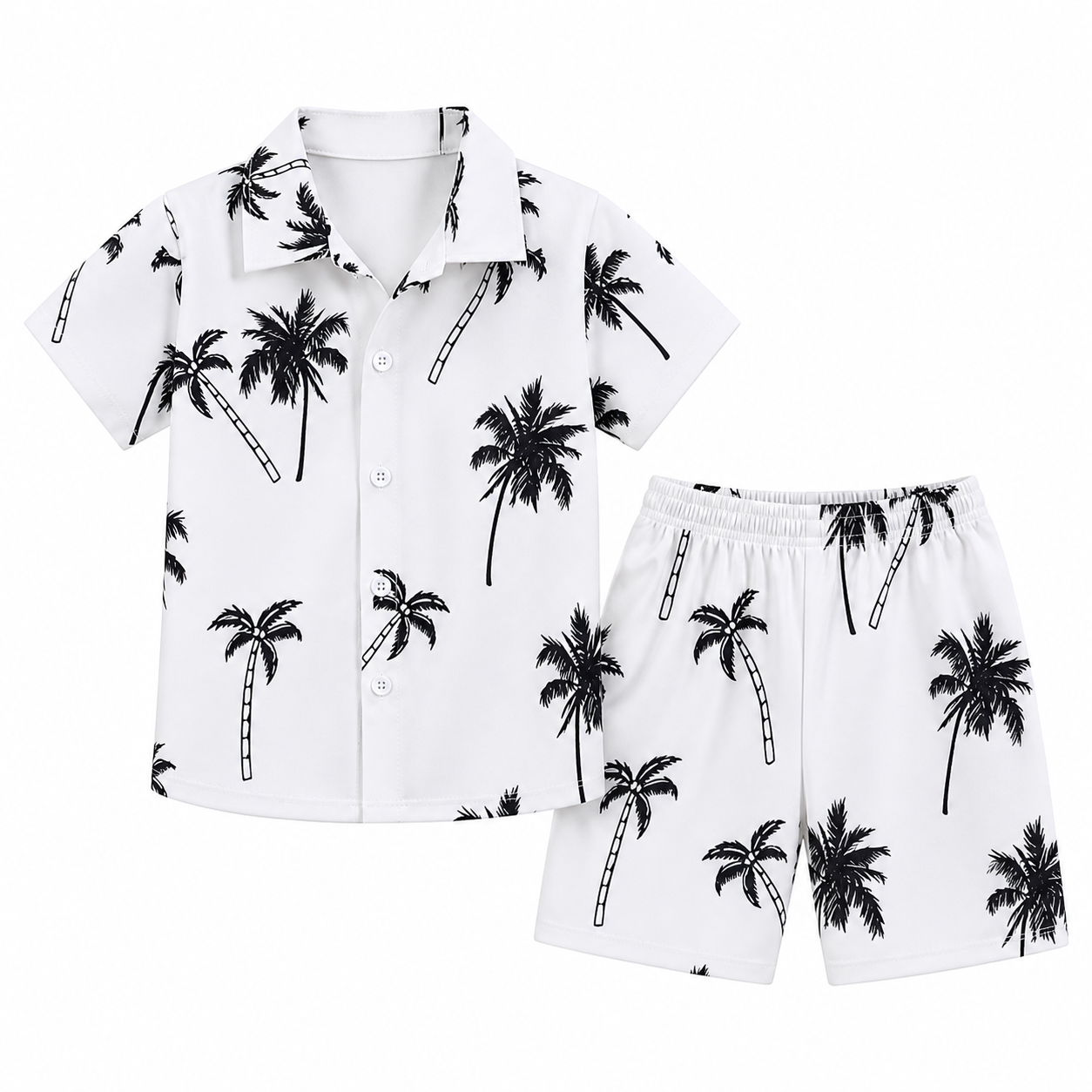 Premium Kids Summer Palm Print Shirt & Shorts Set – Soft Cotton 2 Piece Outfit (1–7 Years)