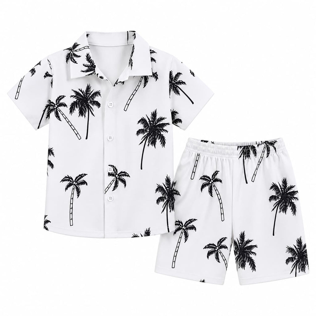 Kids Summer Palm Print Shirt & Shorts Set – Soft Cotton 2 Piece