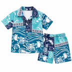Premium Kids Ocean Wave Print Shirt & Shorts Set – Summer 2 Piece