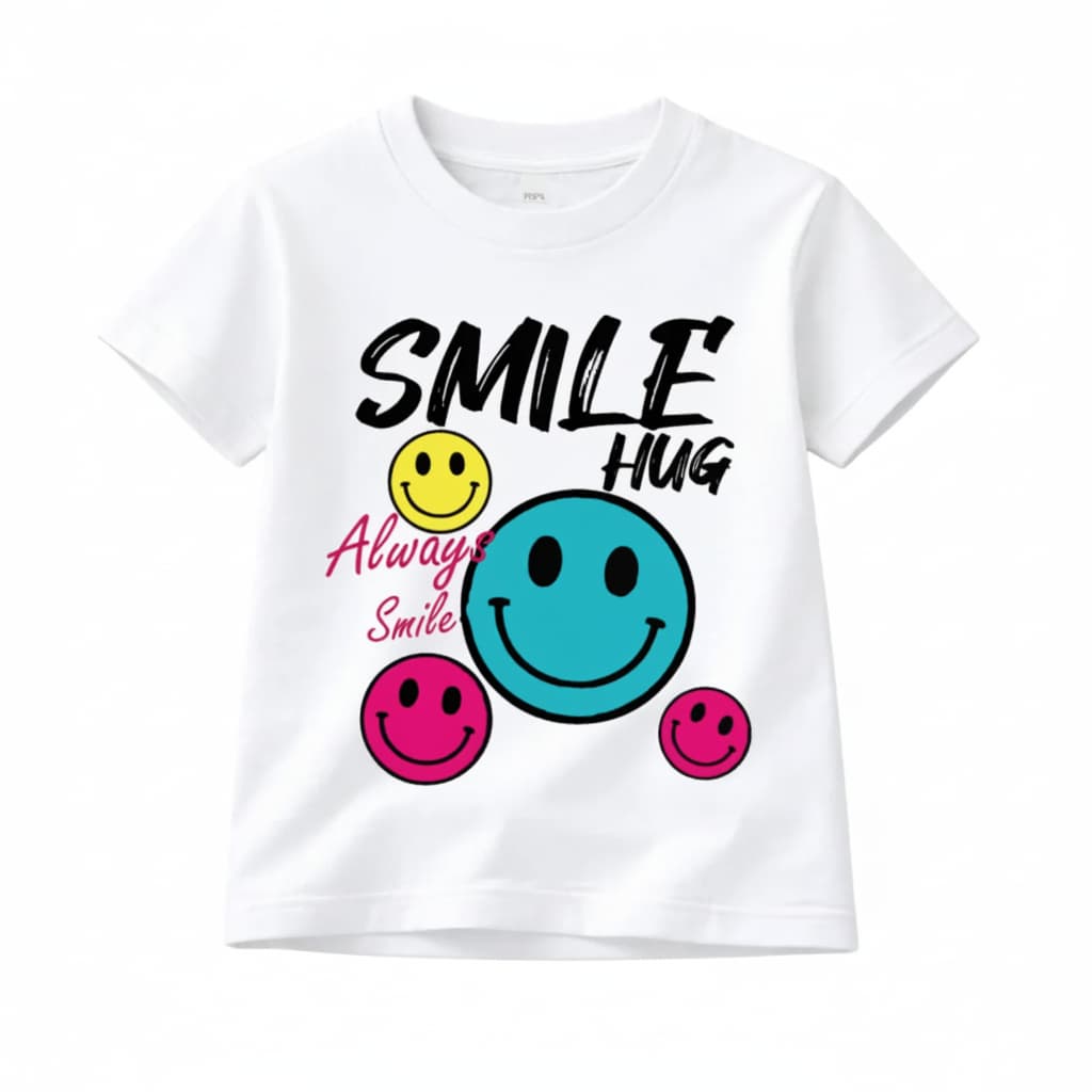 Smile Print Kids T-Shirt – Premium Cotton Cute Graphic Tee for Boys &amp; Girls