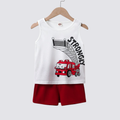 Strongly Fire Truck Print  Baby & Kids Tank Top & Shorts Set STSRC