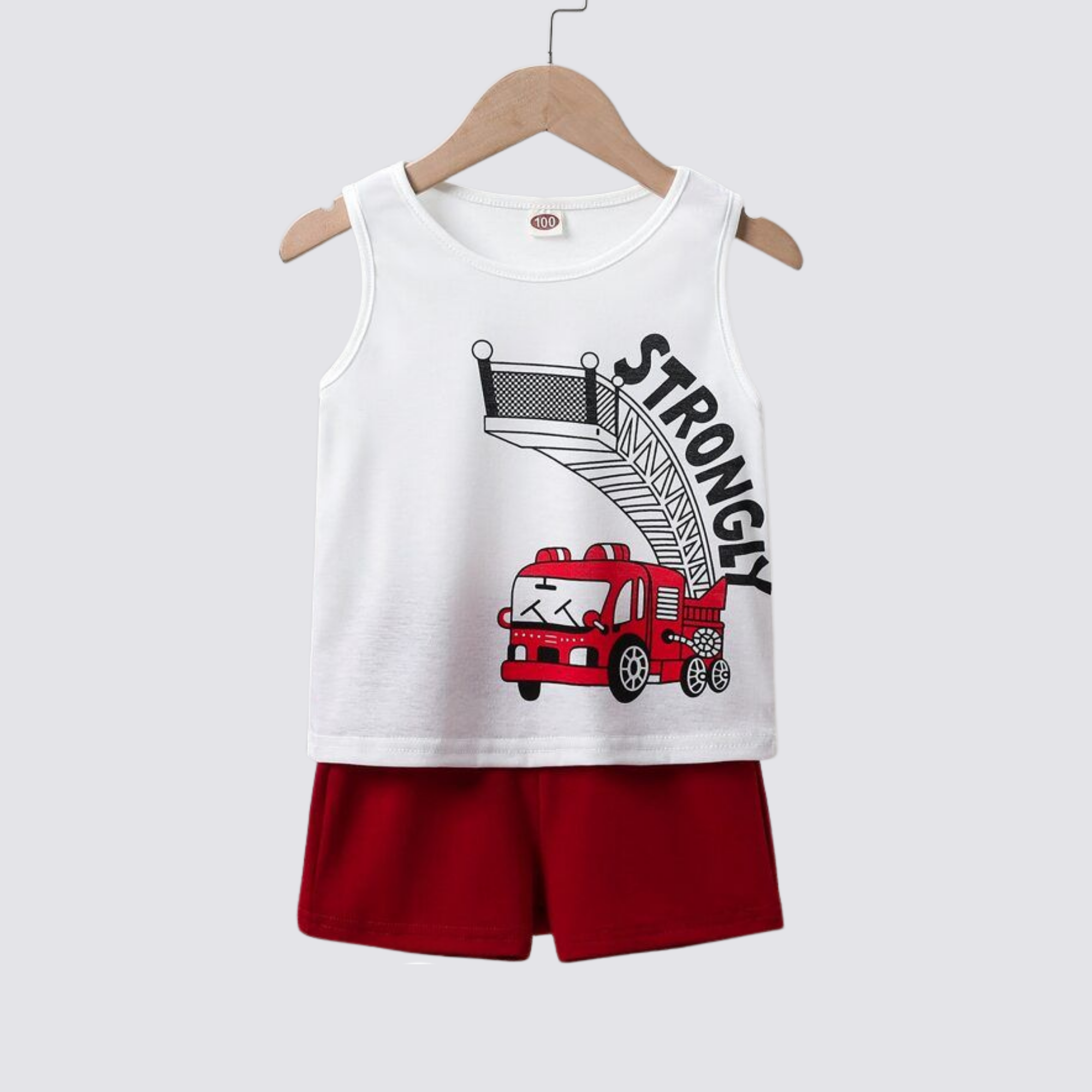 Strongly Fire Truck Print  Baby & Kids Tank Top & Shorts Set STSRC