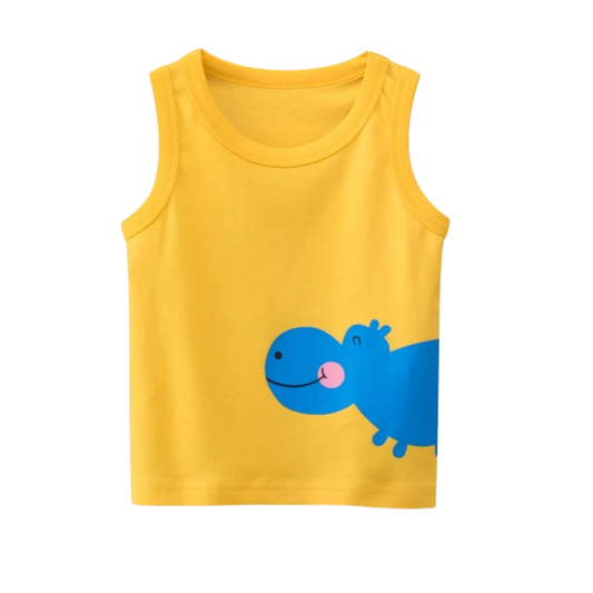 Toddler Boy’s Bright Yellow Hippo Graphic Tank Top