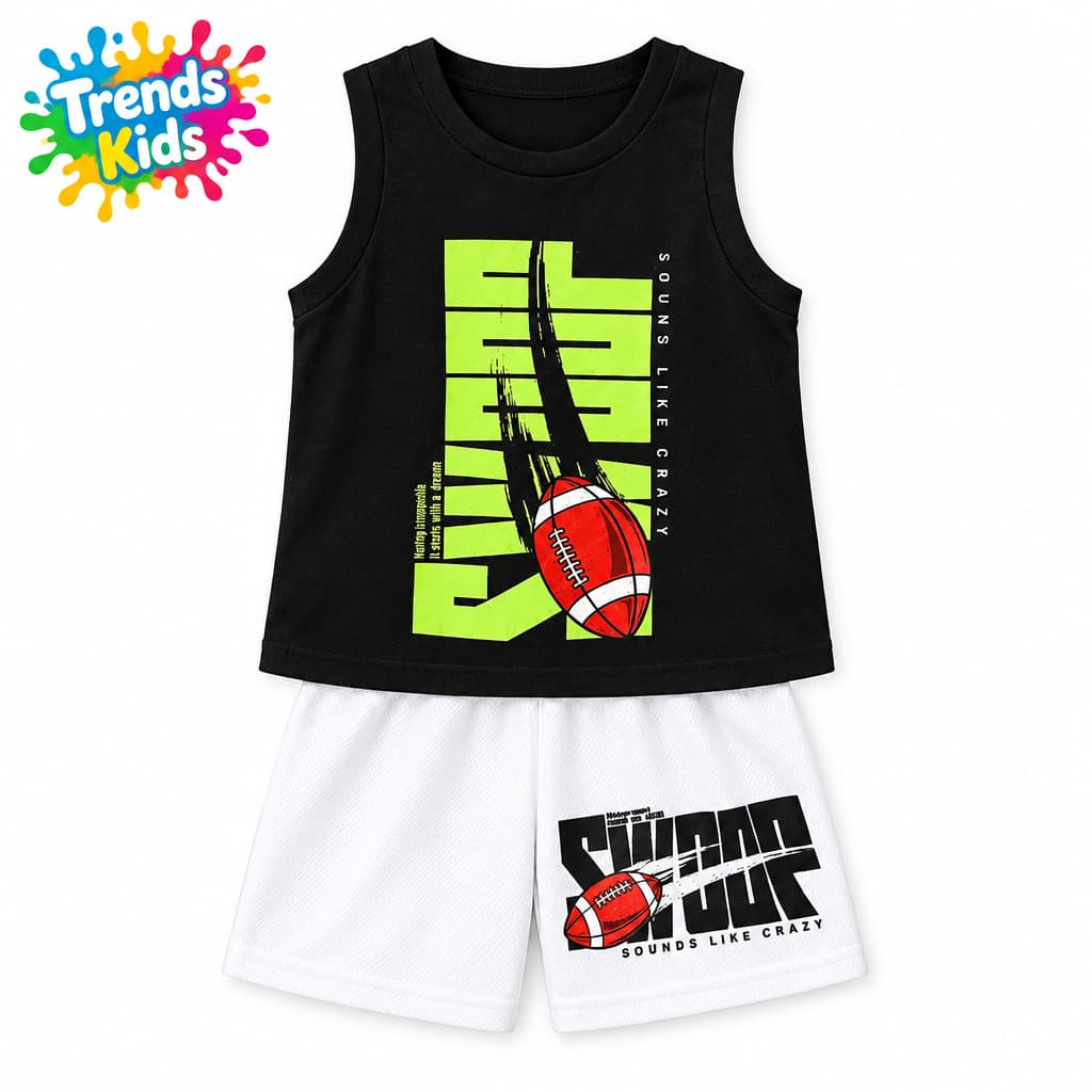 SWOOP Football Black Tank Top + White Shorts Set