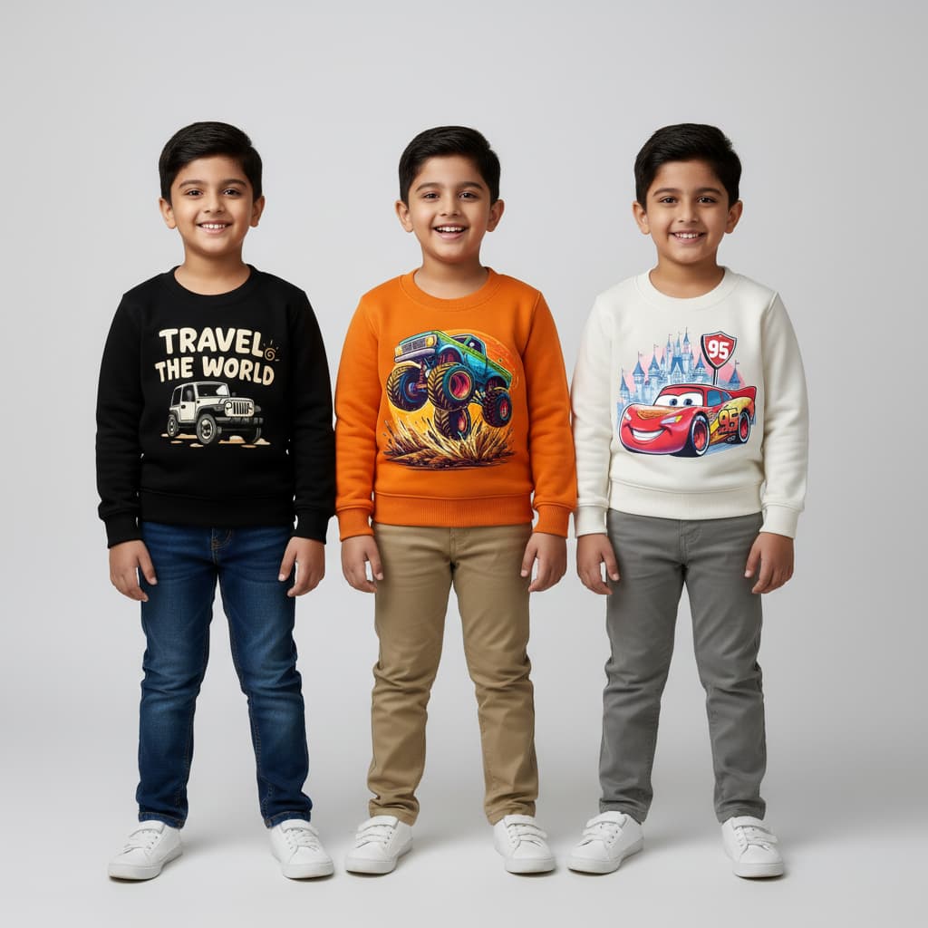 Kids Cartoon Sweatshirt Combo - 3 Pack Winter Wear | Trends Kids Bangladesh