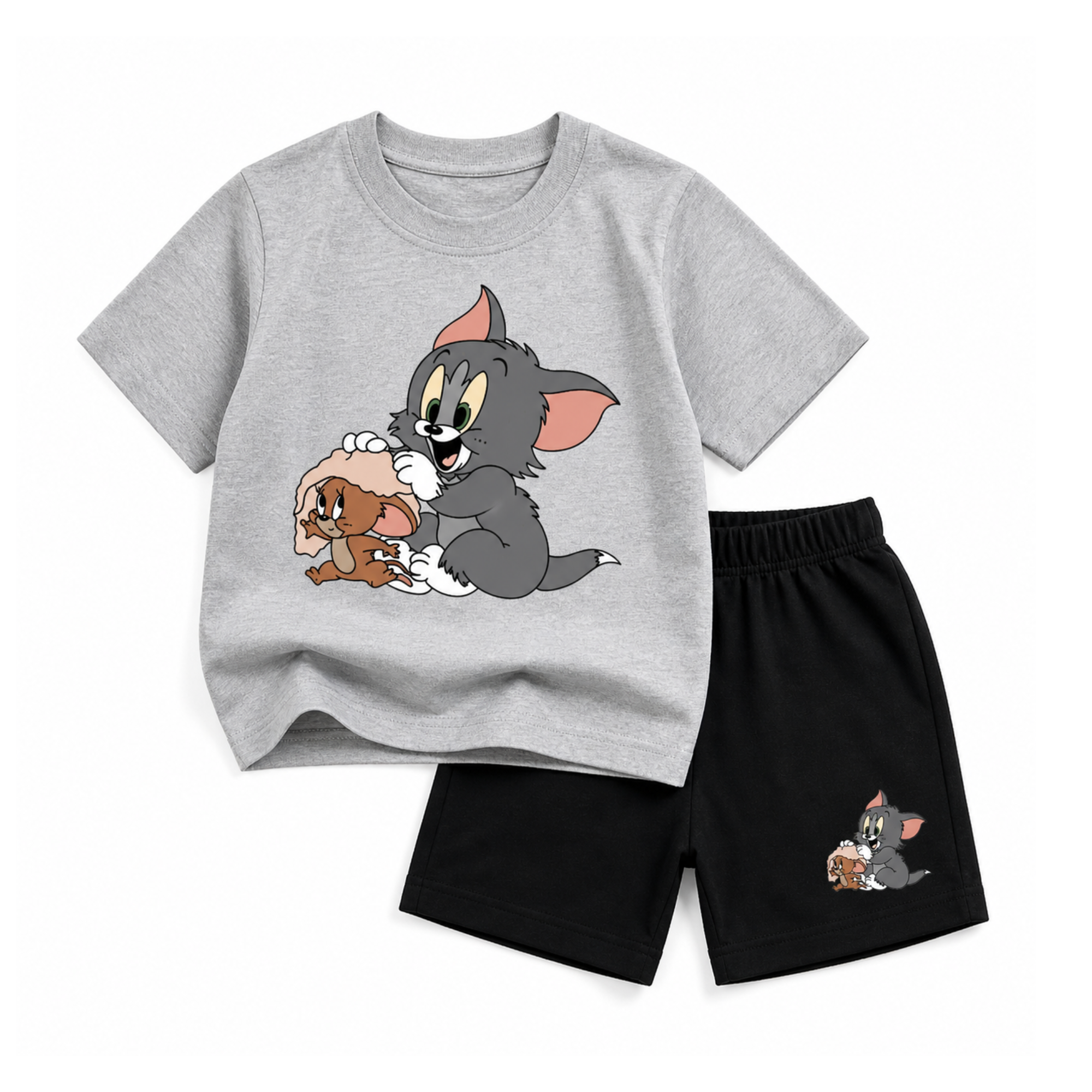 Premium Cartoon T-Shirt with Pocket Shorts – Soft Cotton Kids Set DTSet134