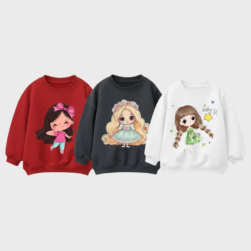 Sweatshirt Combo – 3 Pack Girls Cartoon Series (BSCBRW-8) | Cute Winter Wear – Trends-Kids