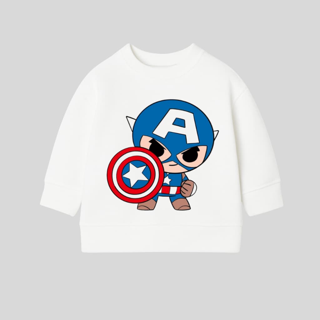Captain America Kids Sweatshirt –White Winter Pullover |