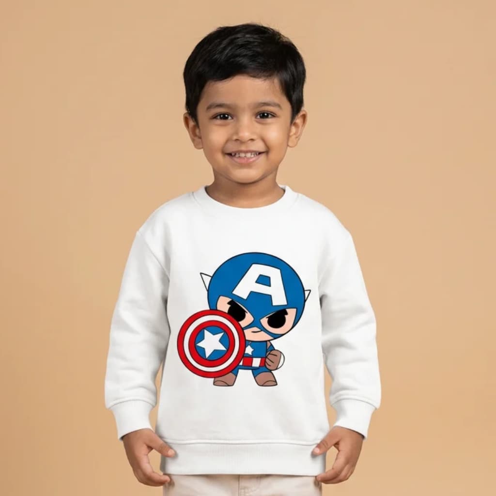 Captain America Kids Sweatshirt –White Winter Pullover |