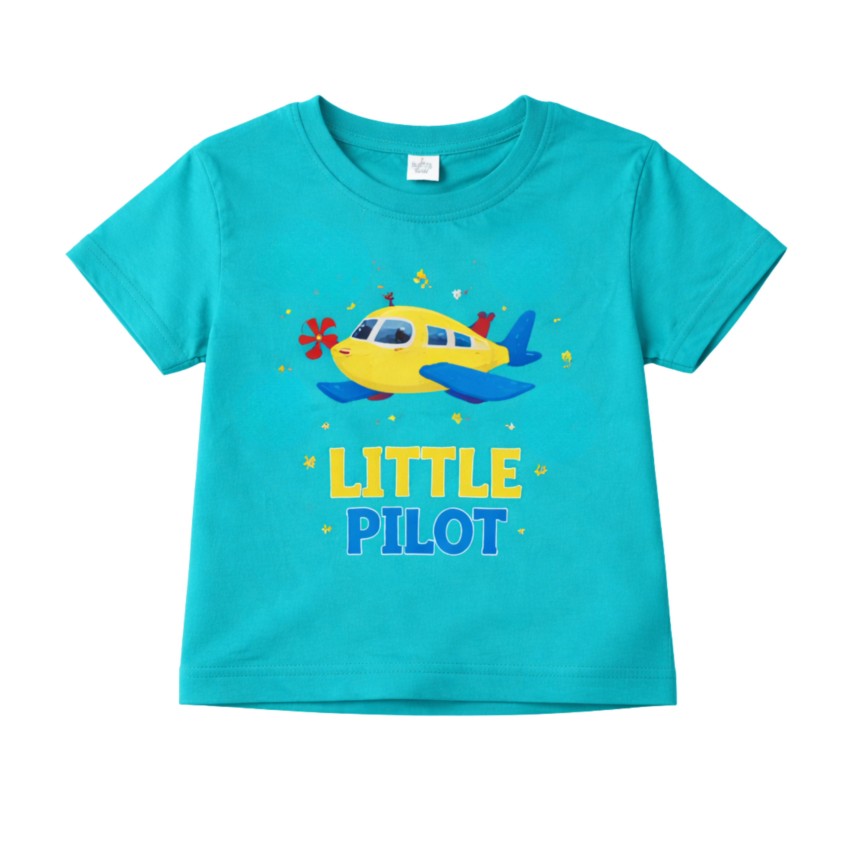 Little Pilot Kids Cotton T-Shirt – Teal Airplane Graphic Tee DTPTS1