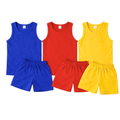 Kids Solid Cotton Summer Tank Top & Shorts Set – Blue / Red / Yellow