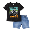 Adventure Mode Kids Cotton T-Shirt & Denim Shorts Set – Black Jeep Graphic