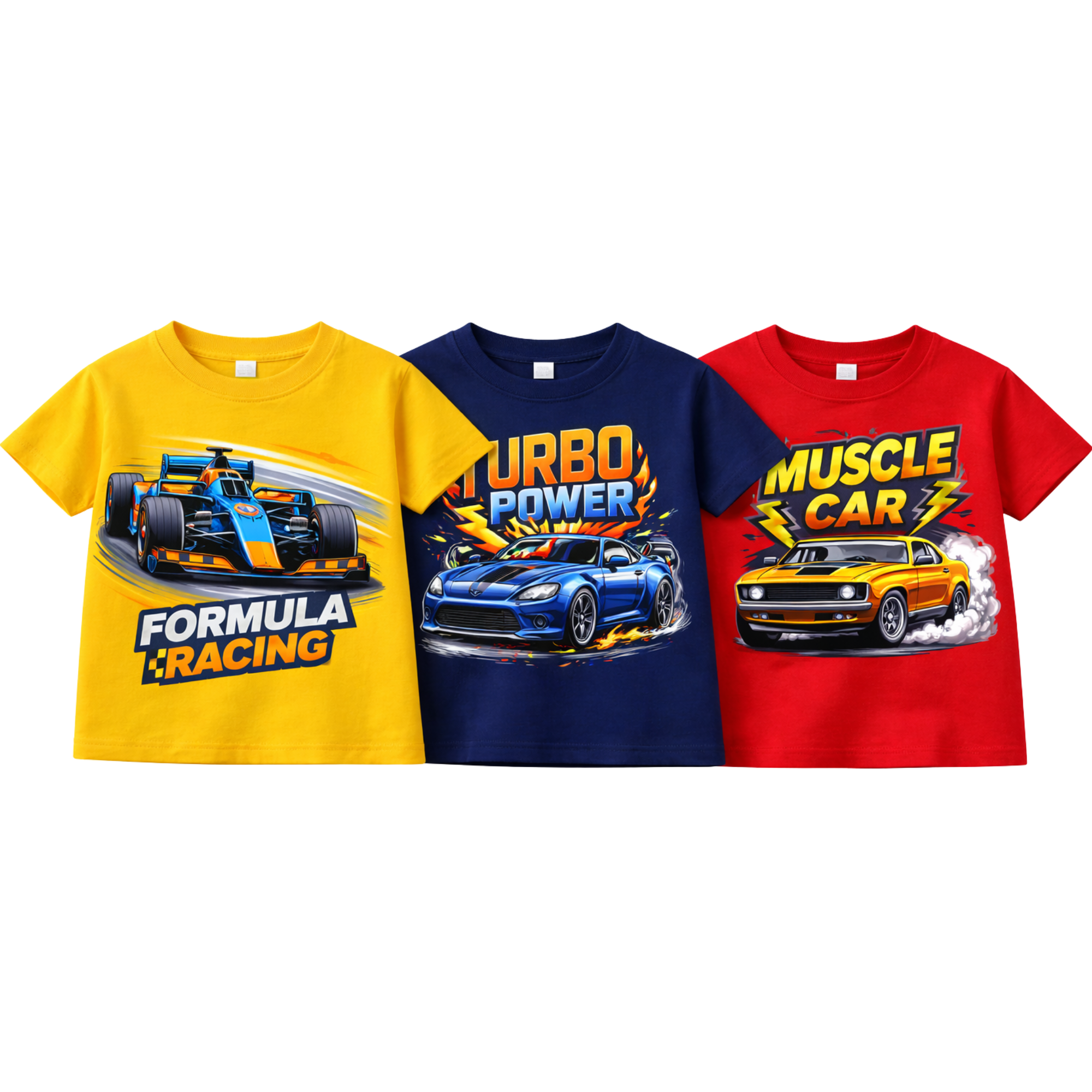 Premium Boys Racing Car Cotton T-Shirt – Formula Racing, Turbo Power & Muscle Car | 100% Cotton 170–200 GSM |