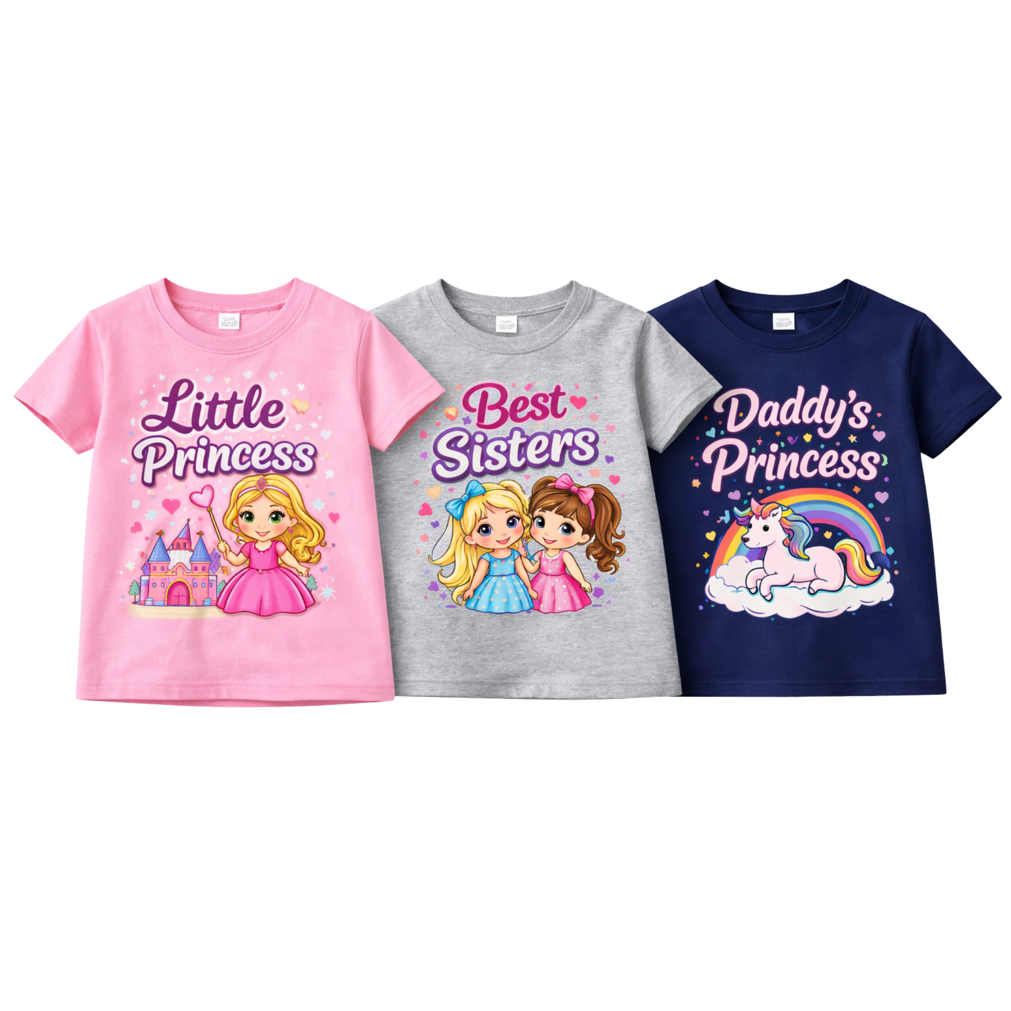 Premium Girls Princess Cotton T-Shirt – Little Princess, Best Sisters & Daddy’s Princess
