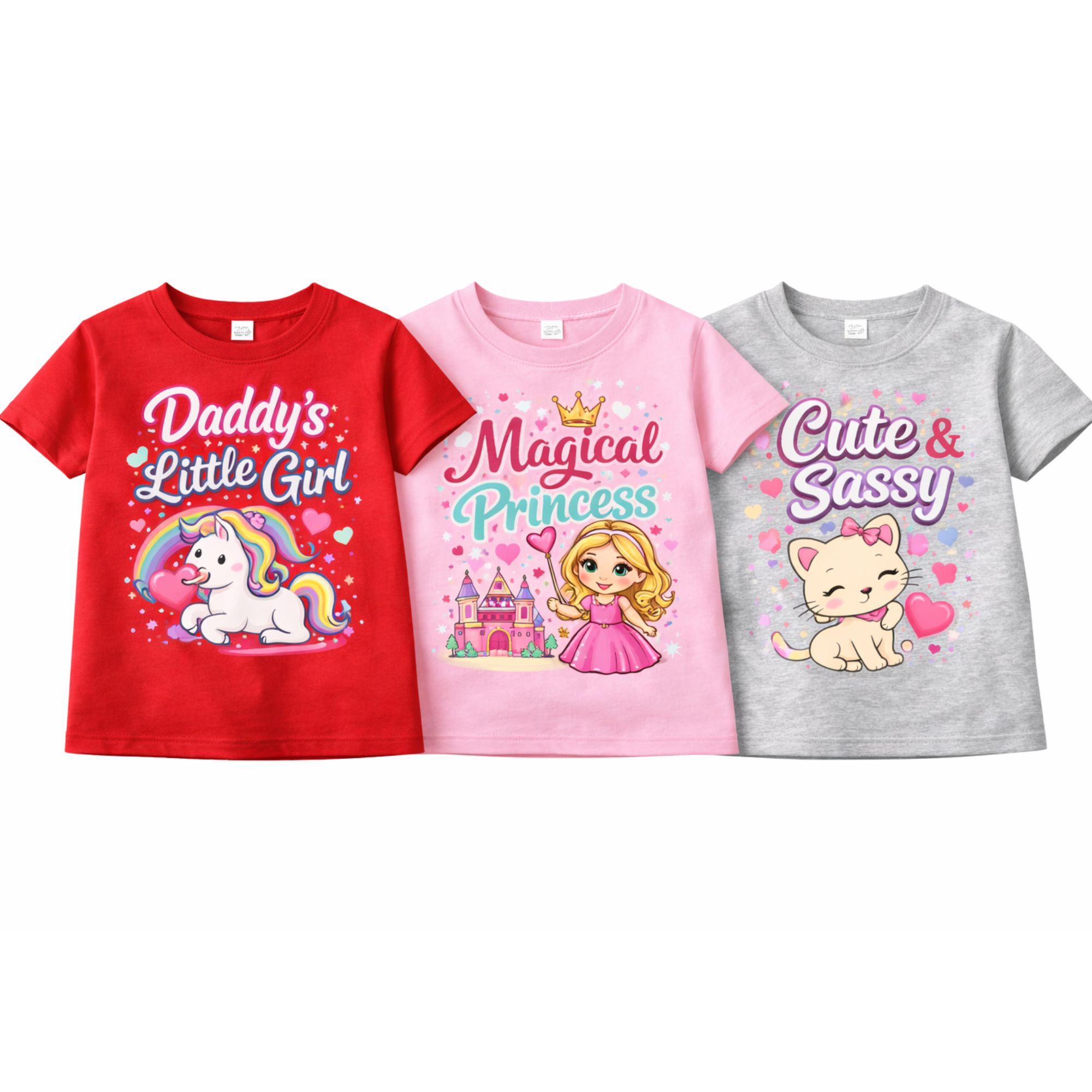 Premium Girls Cute Princess Cotton T-Shirt – Daddy’s Little Girl, Magical Princess & Cute & Sassy