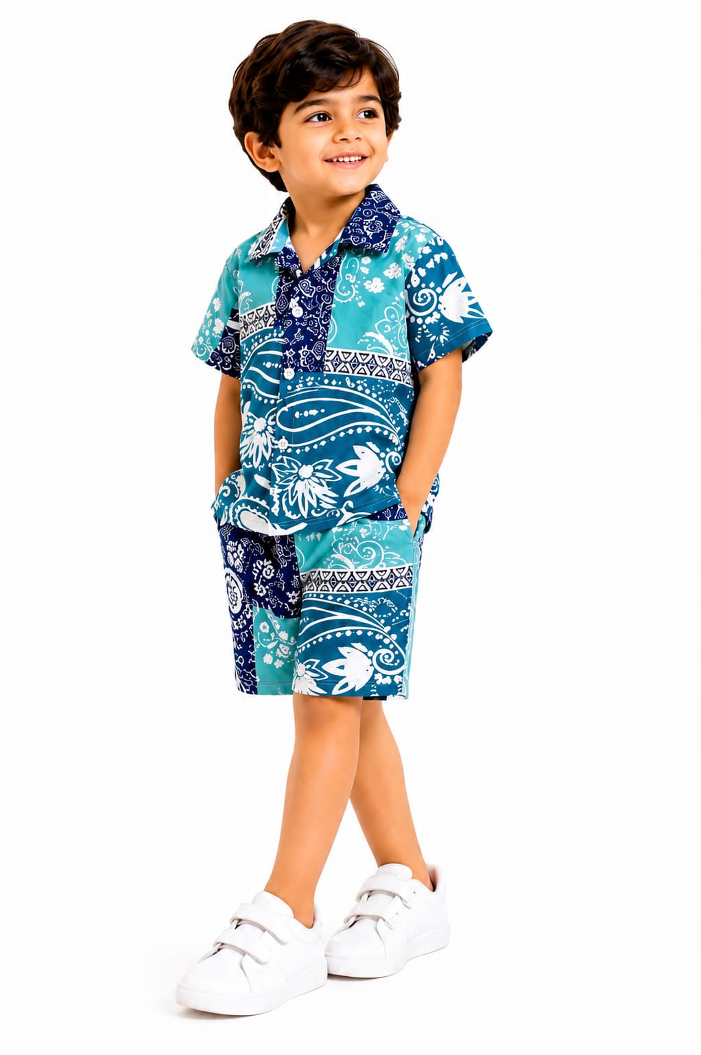 Premium Kids Ocean Wave Print Shirt & Shorts Set – Summer 2 Piece