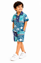 Premium Kids Ocean Wave Print Shirt & Shorts Set – Summer 2 Piece