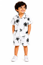 Kids Summer Palm Print Shirt & Shorts Set – Soft Cotton 2 Piece