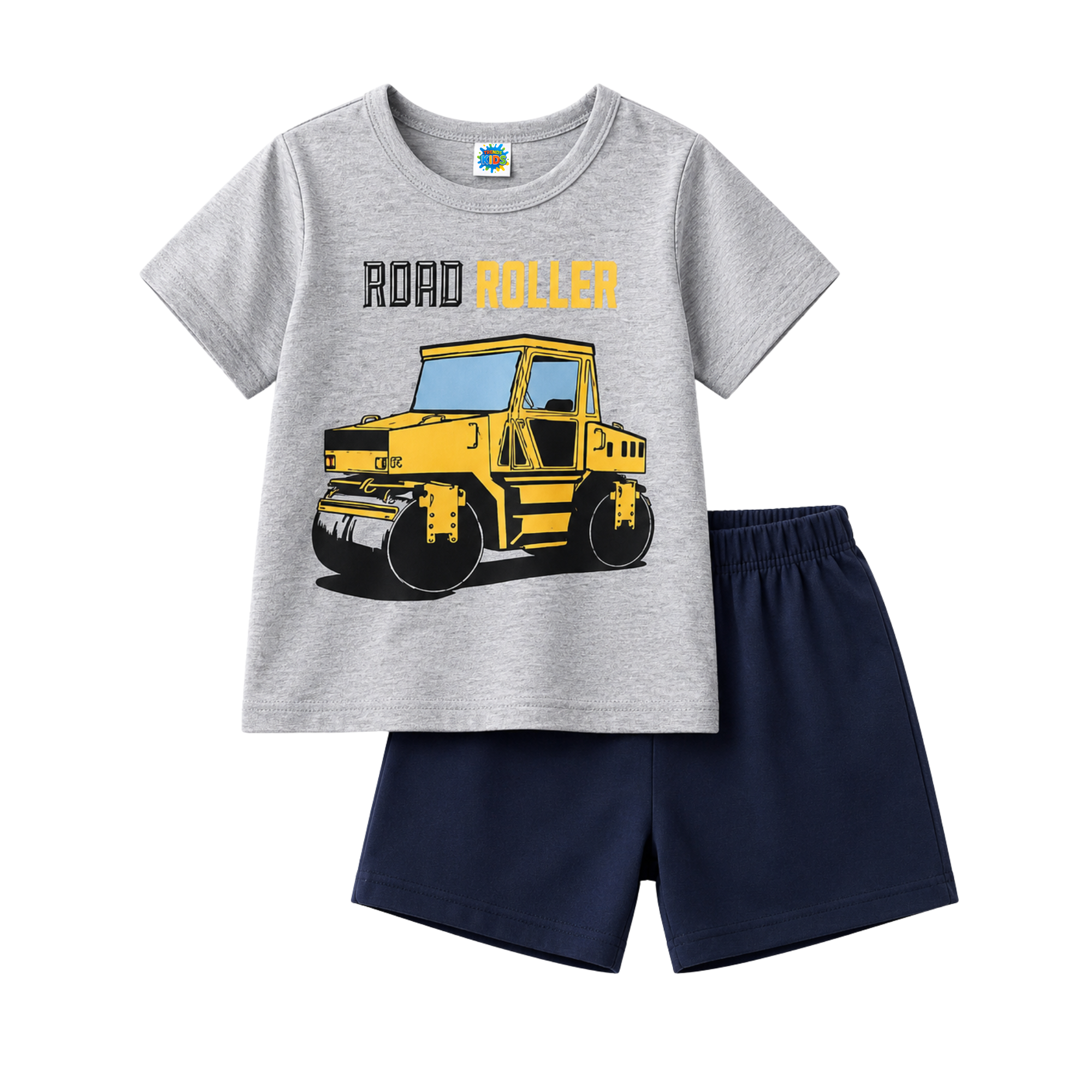 Baby & KidsSet Road Roller Print -  Grey T-Shirt & Navy  Shorts