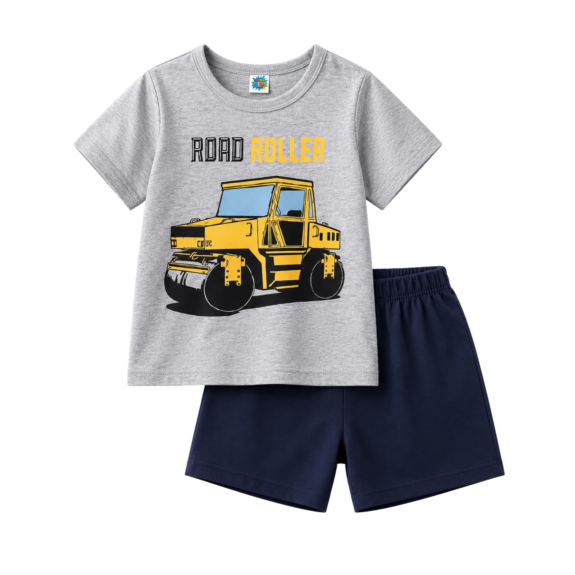 Baby & KidsSet Road Roller Print -  Grey T-Shirt & Navy  Shorts