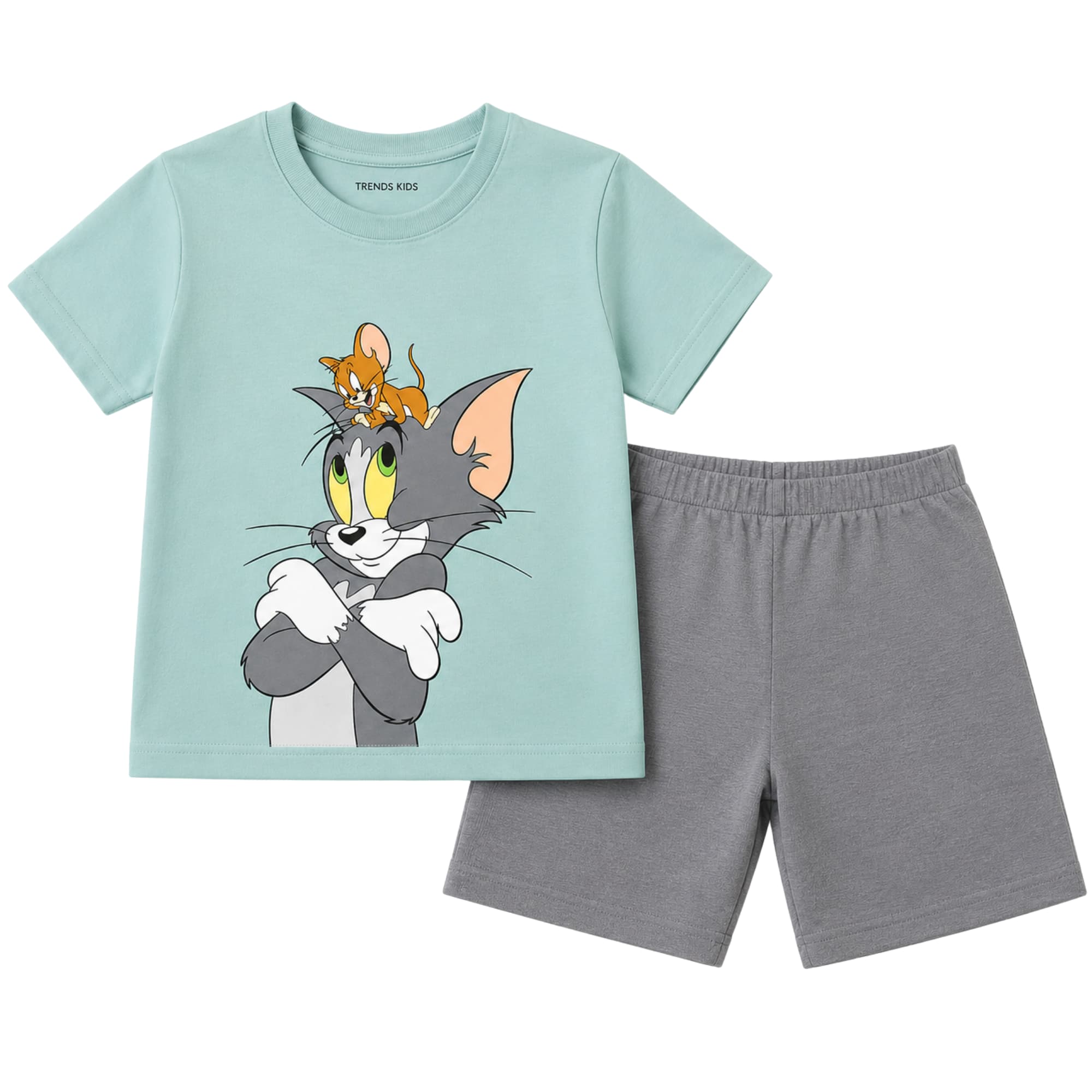 Premium Cartoon T-Shirt with Pocket Shorts – Set | ST-TMGY-SKYGRY