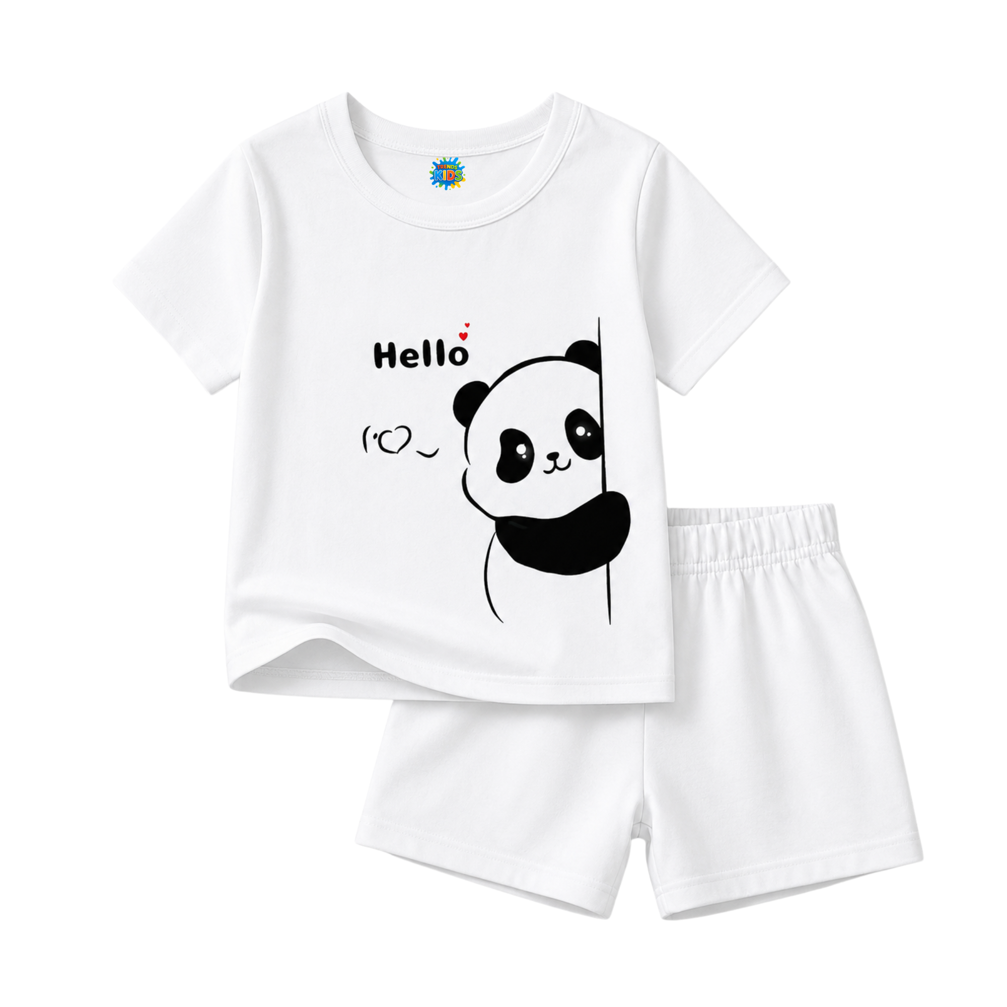 Basic Toddler Two-Piece Summer Set: Panda "Hello" Tee & Shorts Set