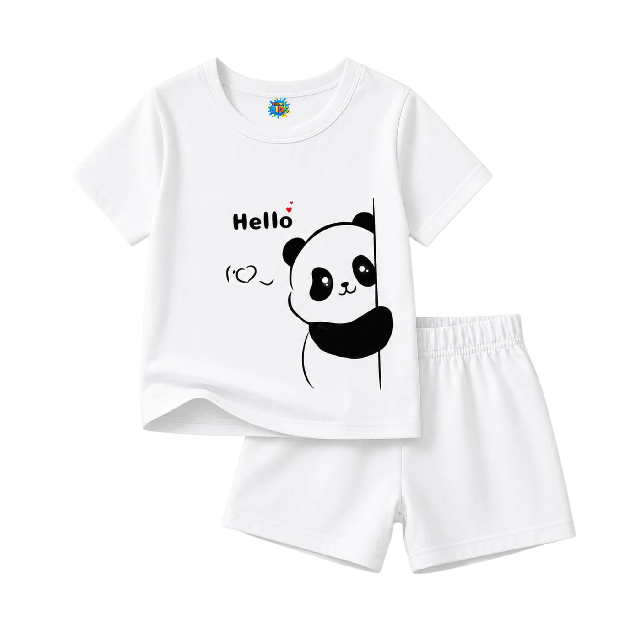 Basic Toddler Two-Piece Summer Set: Panda "Hello" Tee & Shorts Set