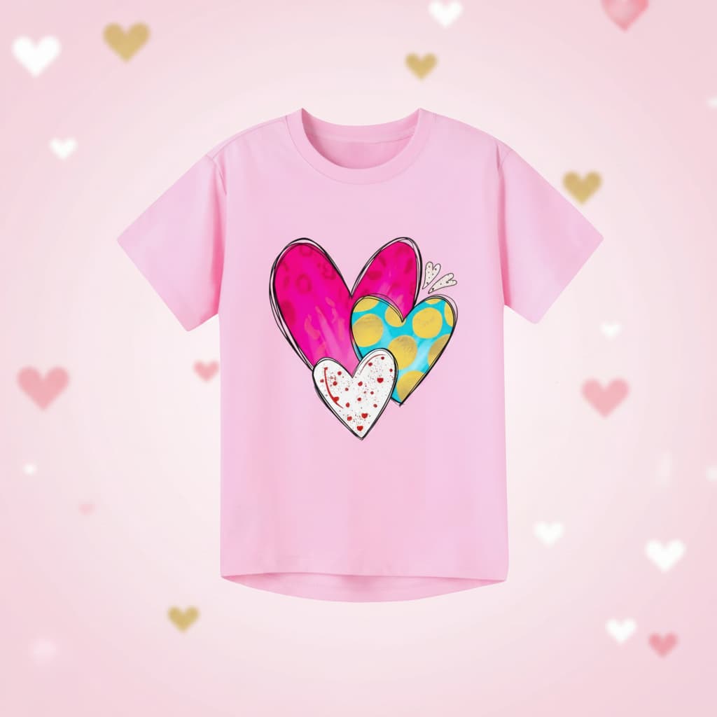 Premium Girls' Baby & Kids Pink  T-Shirt  Trio Hearts Graphic Tee. DTP1